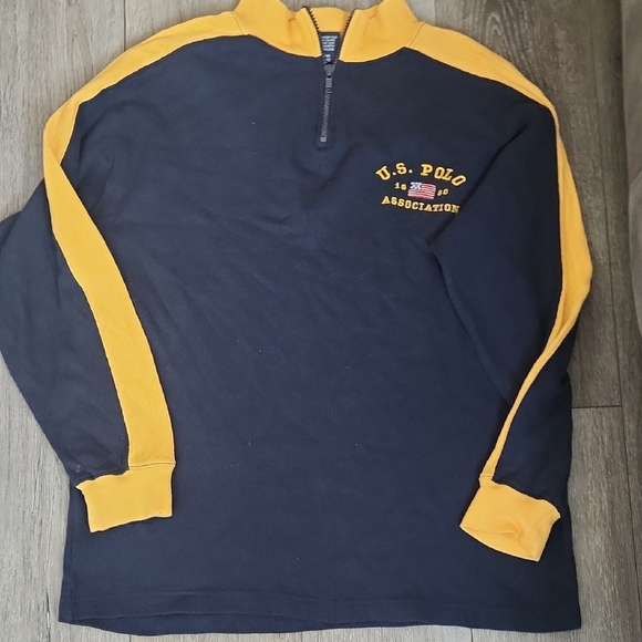 U.S. Polo Assn. Navy and Yellow Long Sleeve Tee - Picture 1 of 3